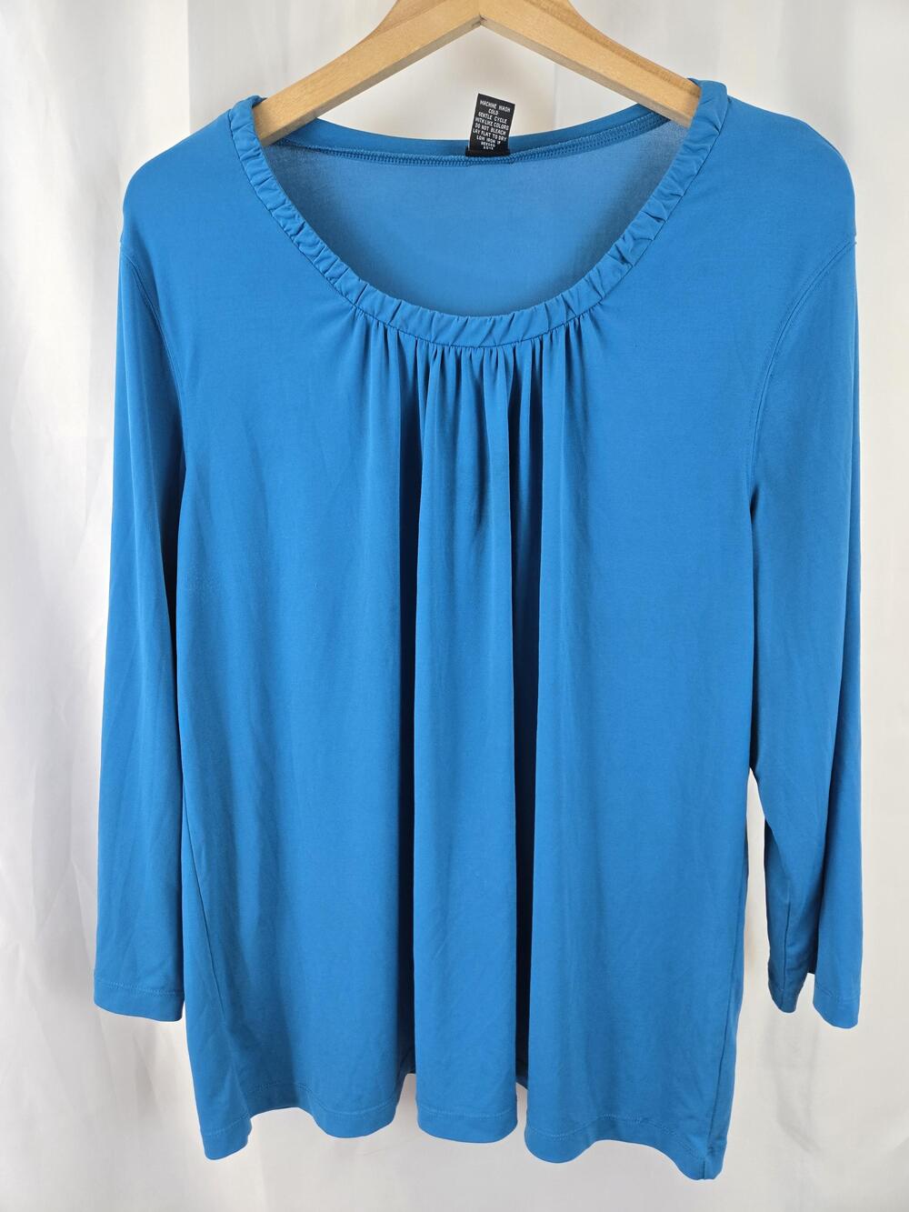 Rafaella Shirt Womens 3X Blue Long Sleeve Ruffle Scoop Neck Tunic Top Stretch